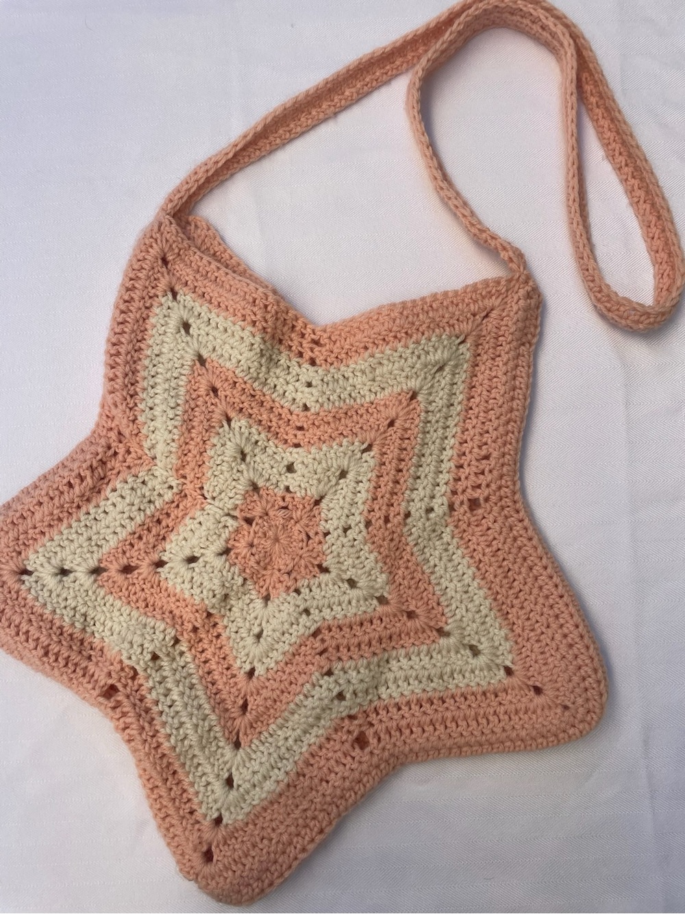 Handmade Star Crochet Crossbody Bag in Peach and Cream
